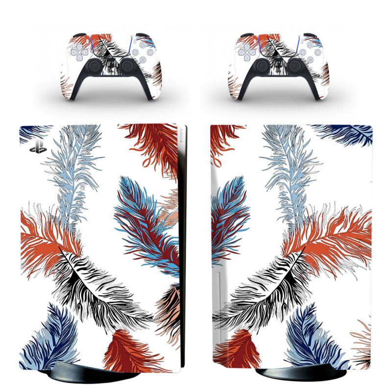 Colorful Feathers Drawing PS5 Skin Sticker Decal