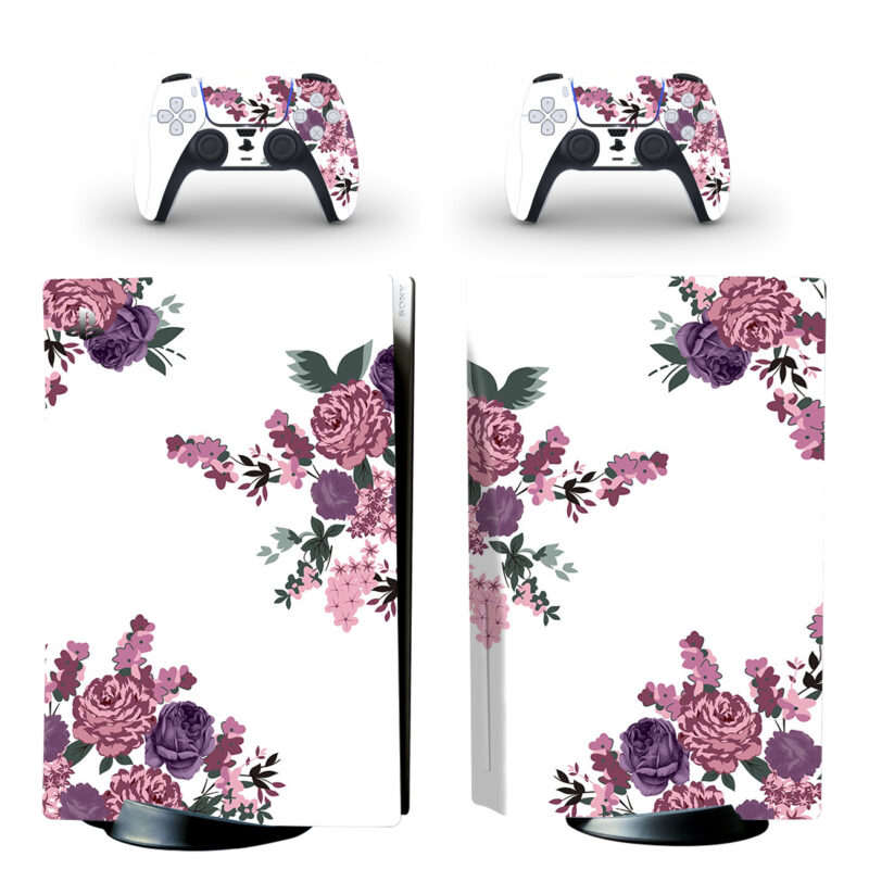 Purple Watercolor Flowers PS5 Skin Sticker Decal