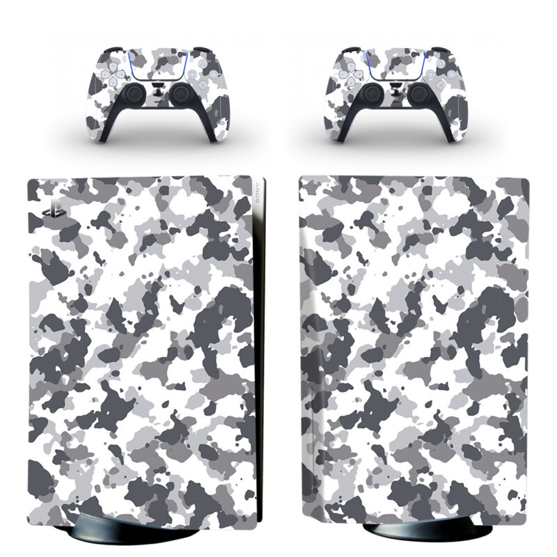 Gray Camouflage Pattern PS5 Skin Sticker And Controllers