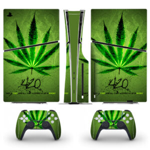 Green Marijuana Leaf 420 Skin Sticker For PS5 Slim