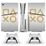 Golden Playstation Symbols On White PS5 Skin Sticker Decal