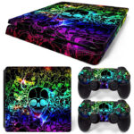 Abstract Neon Blue Green Purple Skull PS4 Slim Skin Sticker Cover