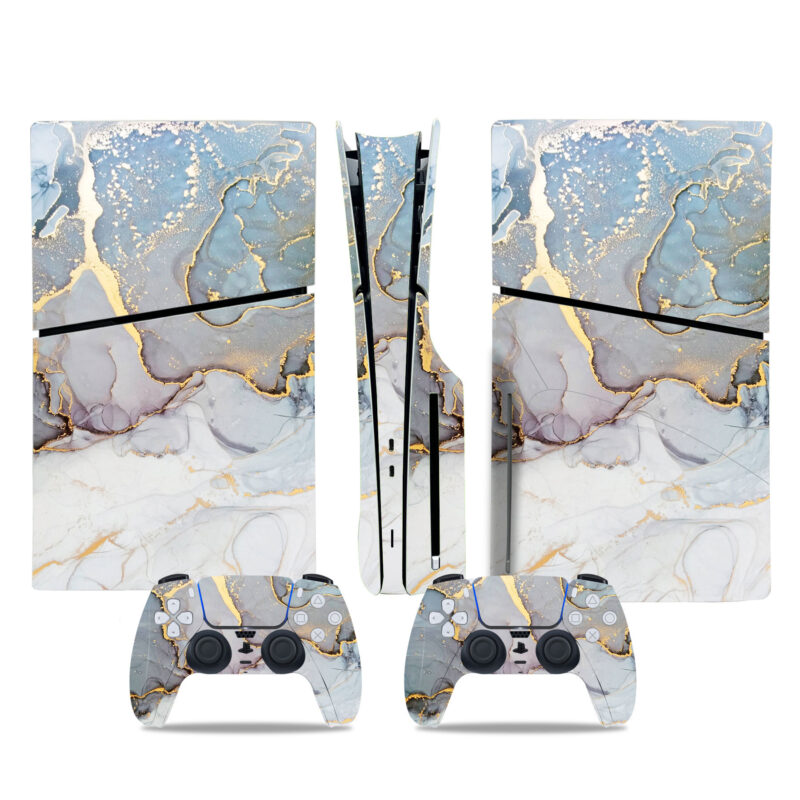 White With Gold Marble Texture PS5 Slim Skin Sticker Decal