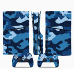 Blue Camouflage Pattern PS5 Slim Skin Sticker Decal