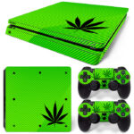 Black Marijuana Leaf With Green PS4 Slim Skin Sticker Cover