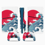 The Great Wave Off Kanagawa Red Sun Art PS5 Slim Skin Sticker Cover