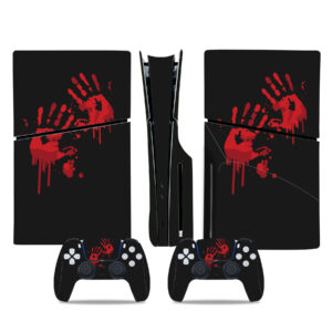 Bloody Handprint Black Background PS5 Slim Skin Sticker Decal