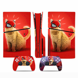 Cat With Spider Man Mask PS5 Slim Skin Sticker Decal