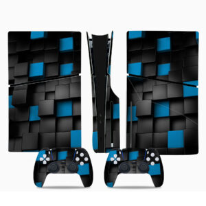 Black And Blue 3D Cube PS5 Slim Skin Sticker Decal