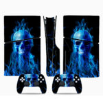 Blue Fire Skull Skin Sticker For PS5 Slim