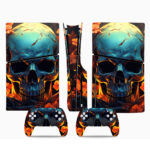 Blue Orange Floral Skull Painting PS5 Slim Skin Sticker Cover