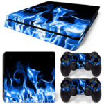 Dark Blue Fire Flames PS4 Slim Skin Sticker Cover