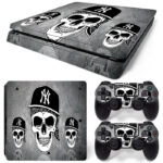 Skull Wearing New York Yankees Cap Art PS4 Slim Skin Sticker Cover