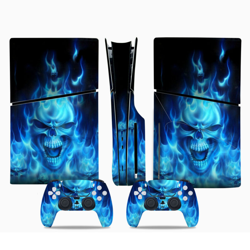 Flaming Blue PS5 Slim Skin Sticker Cover