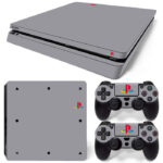 Colorful Playstation Symbols On Grey PS4 Slim Skin Sticker Cover