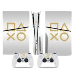 Gold Playstation Symbol On White PS5 Slim Skin Sticker Cover