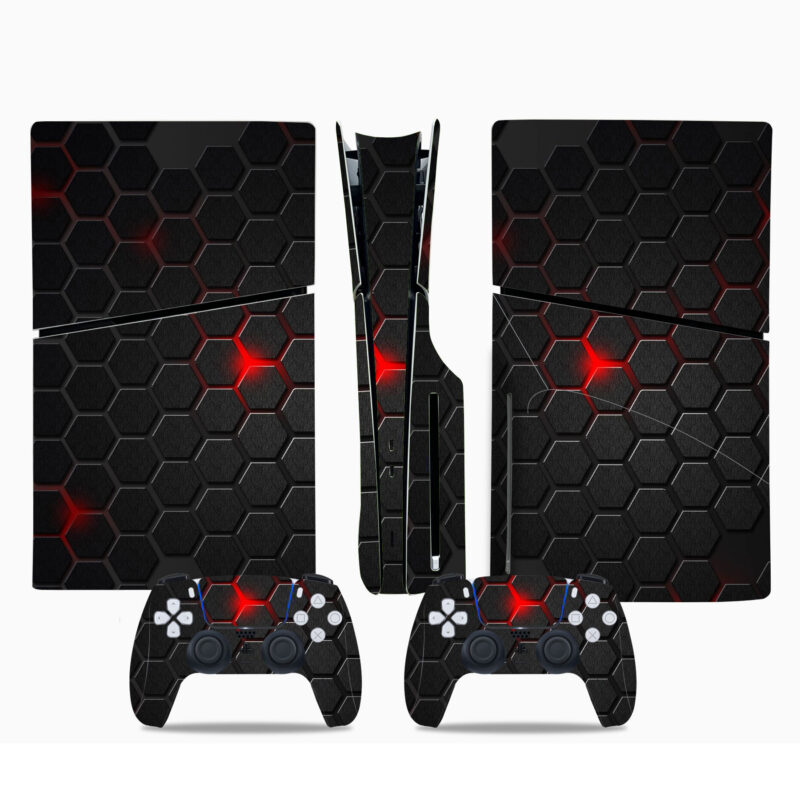 Abstract Crysis Hexagon With Red PS5 Slim Skin Sticker Cover