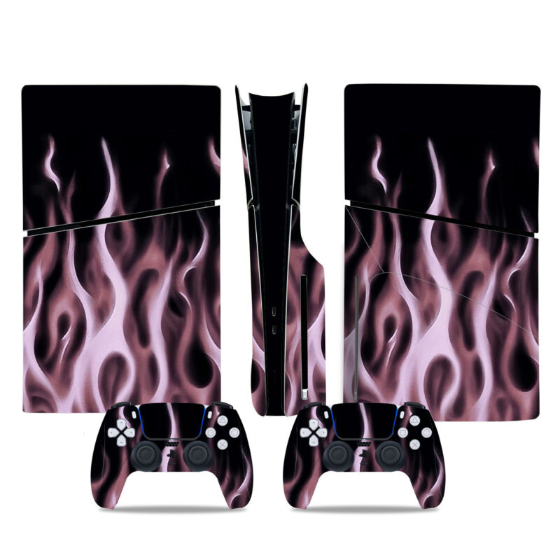 Violet Flames On Black PS5 Slim Skin Sticker Decal