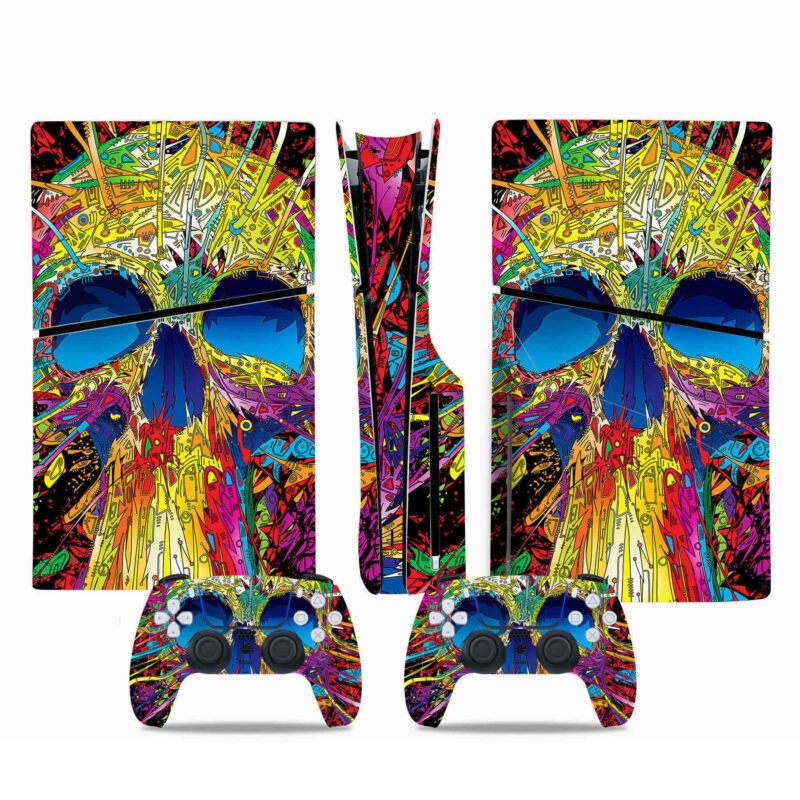 Psychedelic Skull Art PS5 Slim Skin Sticker Cover