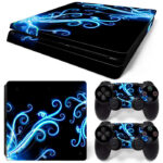 Neon Blue Flower Art PS4 Slim Skin Sticker Decal