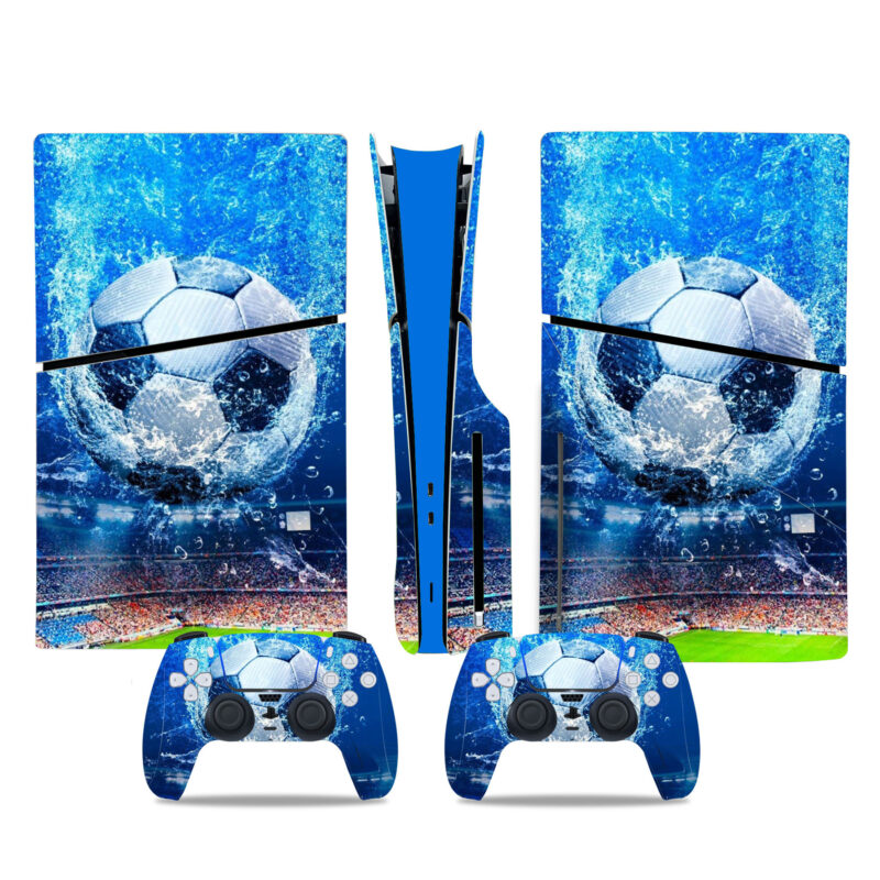 Football Blue Water Splash PS5 Slim Skin Sticker Decal