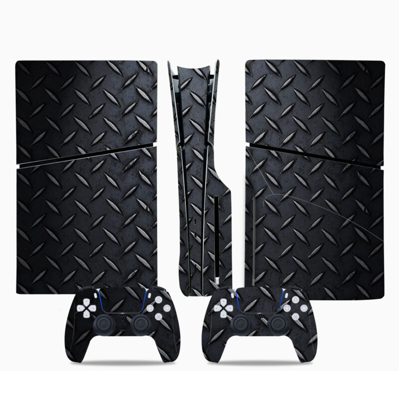 Gray Diamond Plate With Black PS5 Slim Skin Sticker Cover