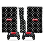 Louis Vuitton Black Supreme Pattern PS5 Slim Skin Sticker Cover