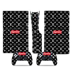 Louis Vuitton Black Supreme Pattern PS5 Slim Skin Sticker Cover