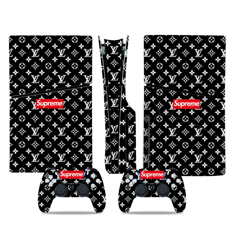 Louis Vuitton Black Supreme Pattern PS5 Slim Skin Sticker Cover