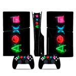 Colorful PlayStation Button On Black PS5 Slim Skin Sticker Cover