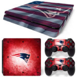 New England Patriots Symbol On Red And US Flag Skin Sticker For PS4 Slim