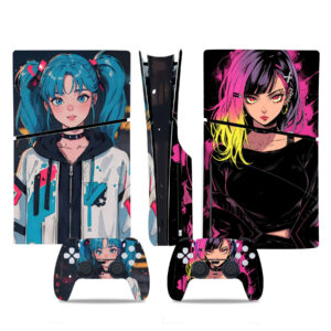 Anime Embraces Snowy City And Punked Anime PS5 Slim Skin Sticker Decal