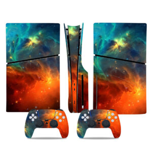 Orange And Blue Nebula With Space Stars PS5 Slim Skin Sticker Decal