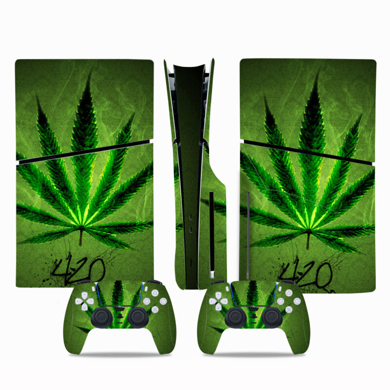 Green Marijuana Leaf 4.20 PS5 Slim Skin Sticker Decal