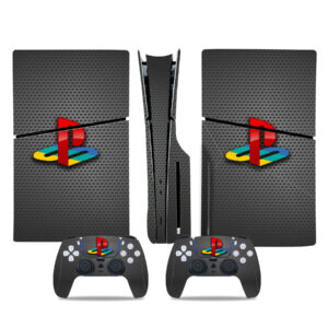 Colorful Playstation Symbol On Grey PS5 Slim Skin Sticker Cover