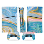 Blue Marble With Gold PS5 Slim Skin Sticker Cover