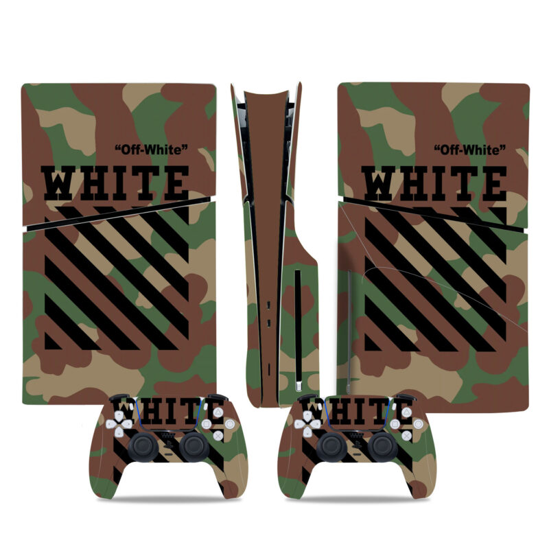 Camouflage Off-White Symbol PS5 Slim Skin Sticker Cover