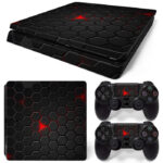 Red Black Gaming Round PS4 Slim Skin Sticker Cover