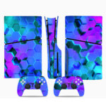 Vibrant UV Blue And Purple Hexagon PS5 Slim Skin Sticker Cover