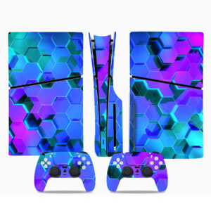 Vibrant UV Blue And Purple Hexagon PS5 Slim Skin Sticker Cover