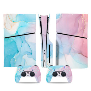 Abstract Blue Pink Gold Marble PS5 Slim Skin Sticker Decal