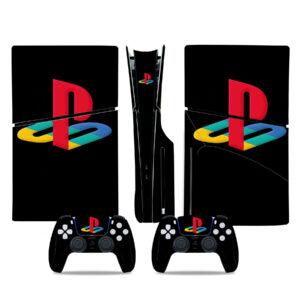 Colorful PlayStation Symbol On Black PS5 Slim Skin Sticker Decal
