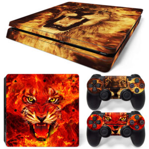 Fire Face Tiger And Lion Art PS4 Slim Skin Sticker Cover