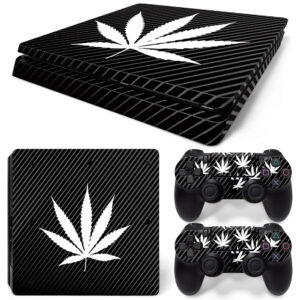 White Marijuana On Black PS4 Slim Skin Sticker Cover