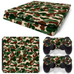 Brown And Green Bape Camo Digital Art PS4 Slim Skin Sticker Cover