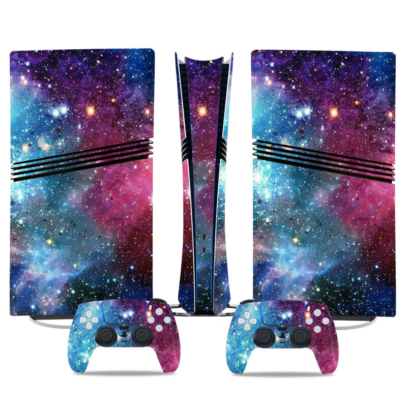 Galaxy-Themed PS5 Pro Skin Sticker: Vibrant Console & Controller Wrap For A Cosmic Gaming Look