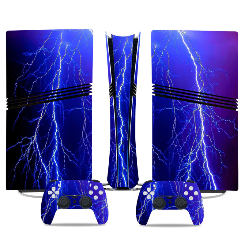 Electrifying Thunderbolt PS5 Pro Skin Sticker – Dynamic Lightning Design For Console & Controllers