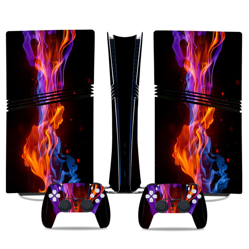 Fiery Fusion PS5 Pro Skin Sticker – Bold Flame Design For Console & Controllers