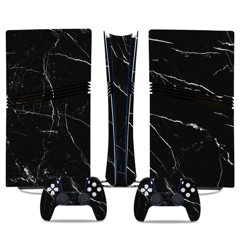 Elegant Black Marble PS5 Pro Skin Sticker – Sleek Console & Controller Wrap