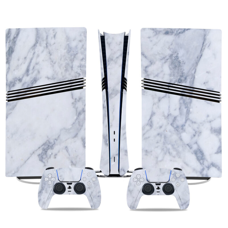 Luxury White Marble PS5 Pro Skin Sticker – Stylish Console & Controller Wrap